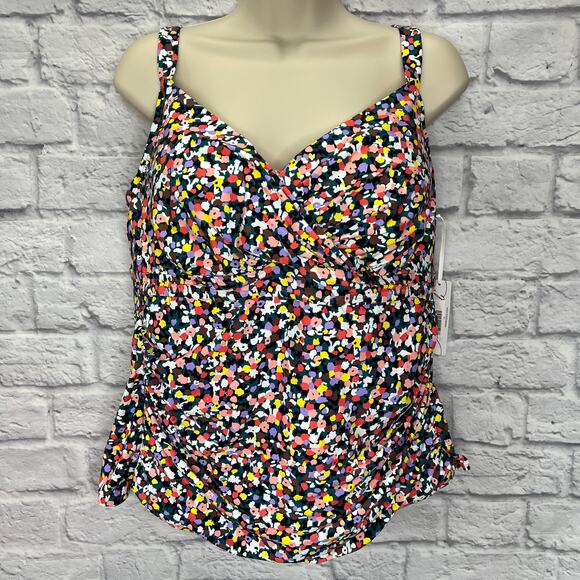 Anne Cole Plus Size Tankini Top Size 16W Twist Front Mosaic Dot Slimming New - Picture 2 of 6